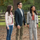 Lois, Clark, and Iris playing it extremely cool on what appears to be the Kent farm in Smallville.
